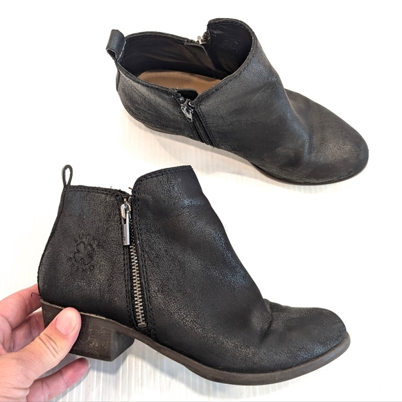 LUCKY BRAND Girls Black Leather Ankle Boots Size 3 - Picture 1 of 5